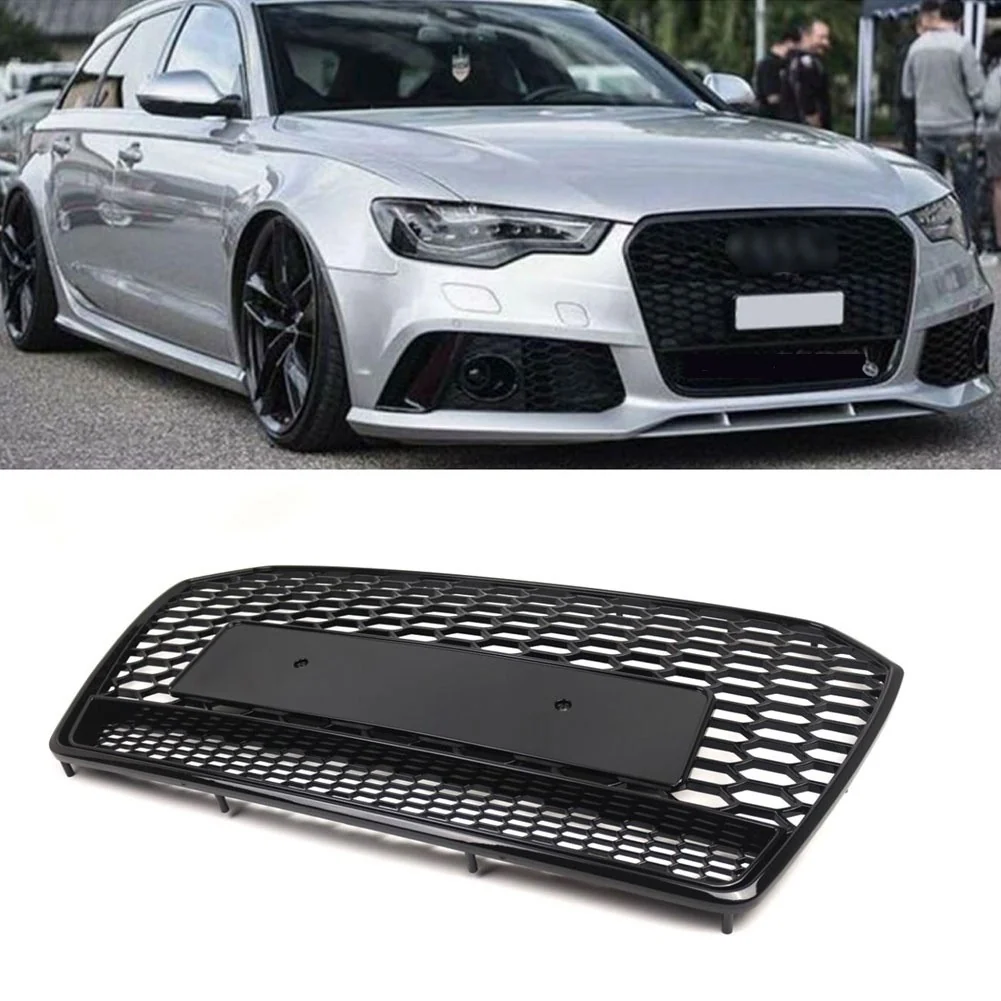 Front Mesh Honeycomb Grille Grill Gloss Black for Audi A6 S6 C7 2016-18 Facelift - Image 4