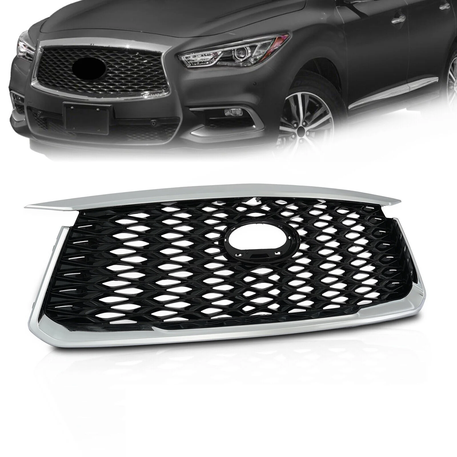 Front Radiator Upper Grille Black&Chrome For Infiniti QX60 2022 2023