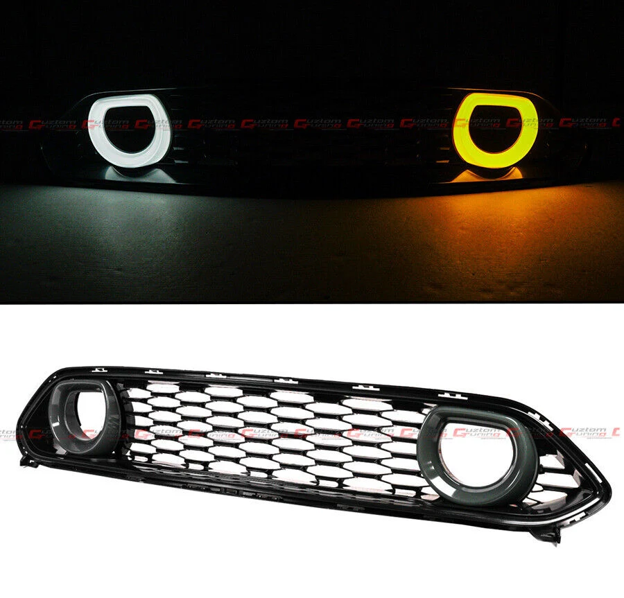 Front Upper Grille W/ White & Amber LED Halo Ring Duct Fits For 21-23 Ford Mustang Mach 1 - Image 2