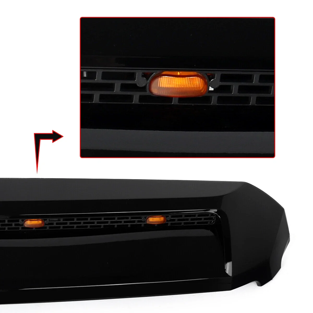 For Toyota Tundra 2014-2021 Front Upper Hood Bulge Molding W/ Lights Gloss Black - Image 5