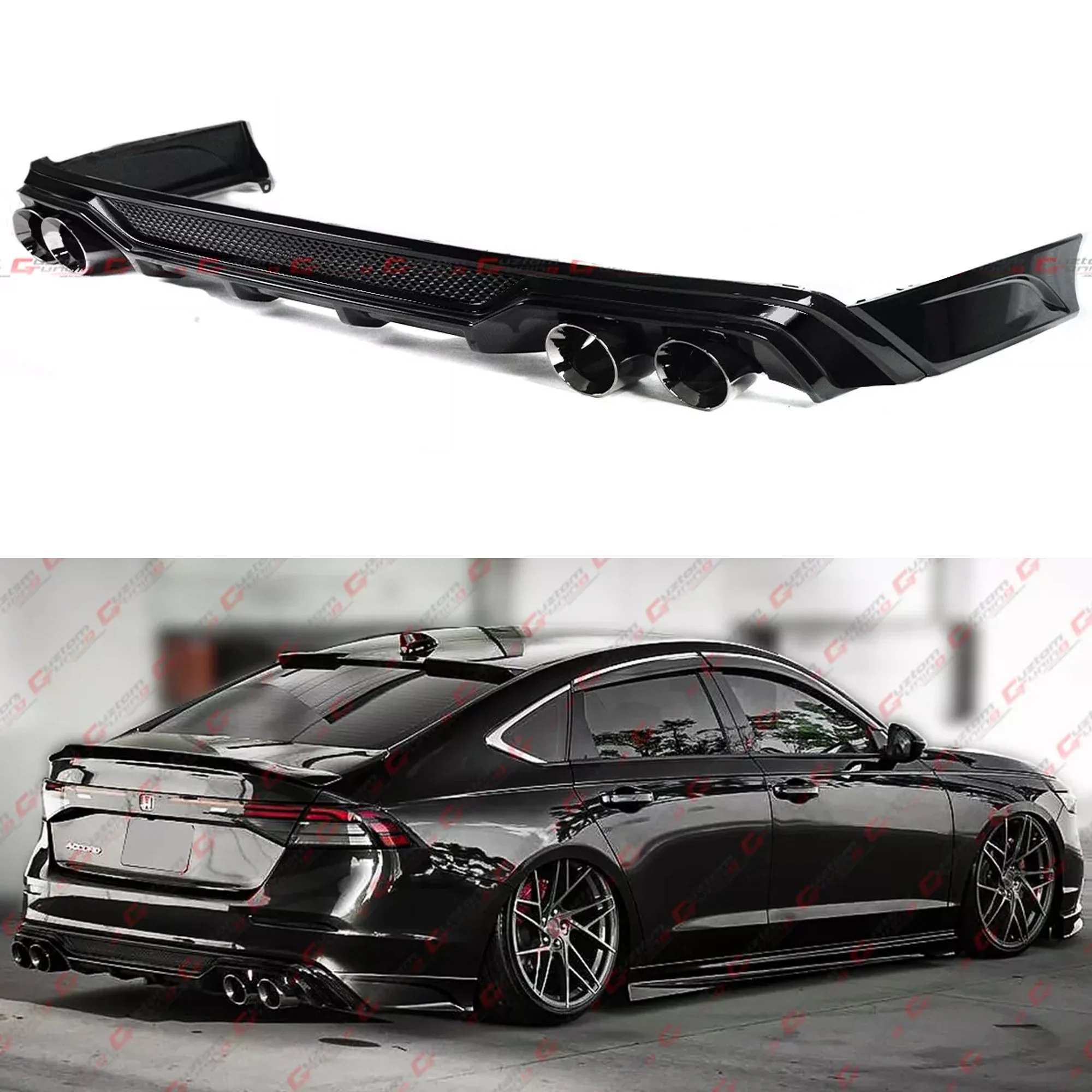 Full Black Rear Bumper Diffuser + Exhaust Tips + Corner Extensions fit for Honda Accord 2023-2026