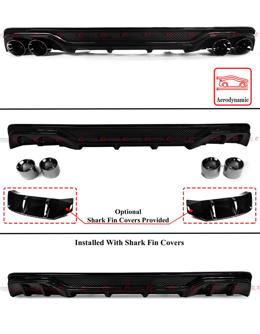 Full Black Rear Bumper Diffuser + Exhaust Tips + Corner Extensions fit for Honda Accord 2023-2026 - Image 2