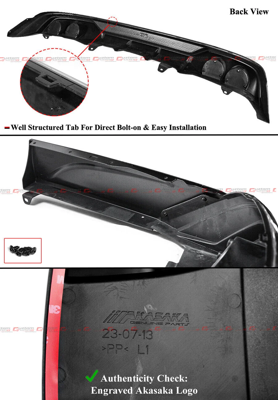 Full Black Rear Bumper Diffuser + Exhaust Tips + Corner Extensions fit for Honda Accord 2023-2026 - Image 3