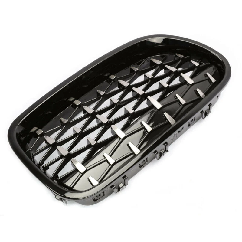 Gloss Black + Silver Diamond Front Kidney Grill for BMW 5-Series F10 Sedan 528i 535i 550i 2010-2016 - Image 2