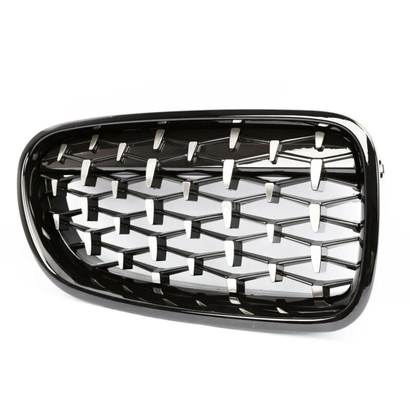 Gloss Black + Silver Diamond Front Kidney Grill for BMW 5-Series F10 Sedan 528i 535i 550i 2010-2016 - Image 3