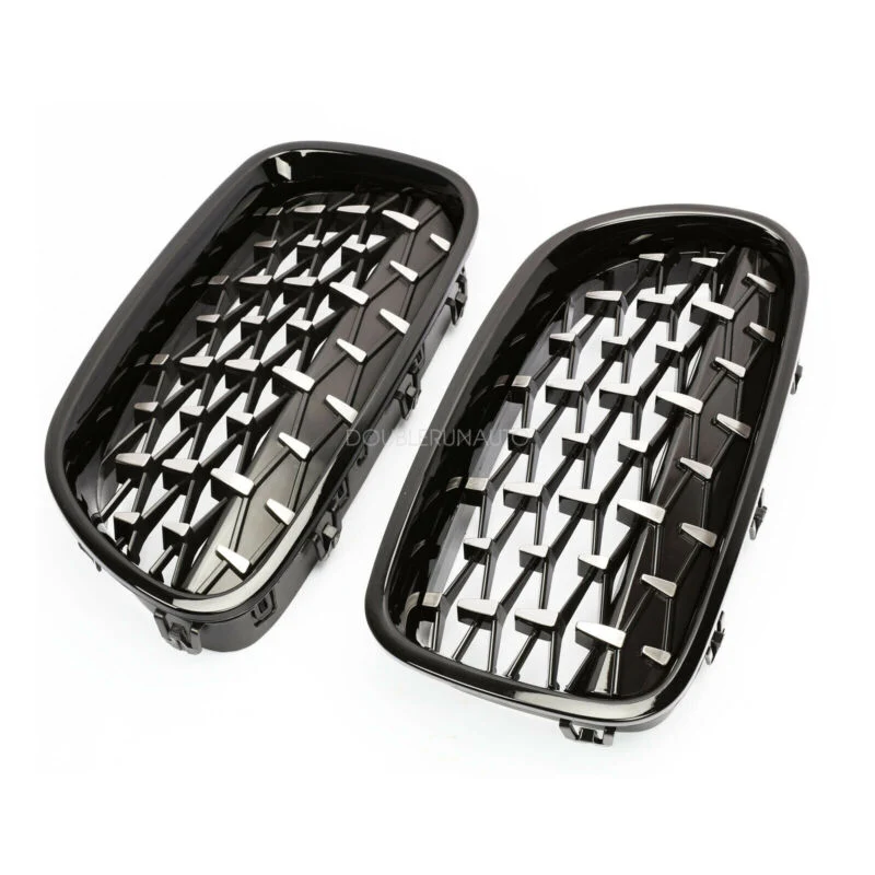 Gloss Black + Silver Diamond Front Kidney Grill for BMW 5-Series F10 Sedan 528i 535i 550i 2010-2016 - Image 4