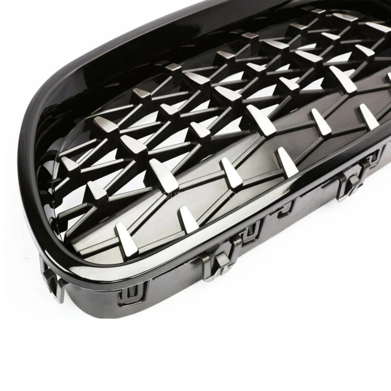 Gloss Black + Silver Diamond Front Kidney Grill for BMW 5-Series F10 Sedan 528i 535i 550i 2010-2016 - Image 5