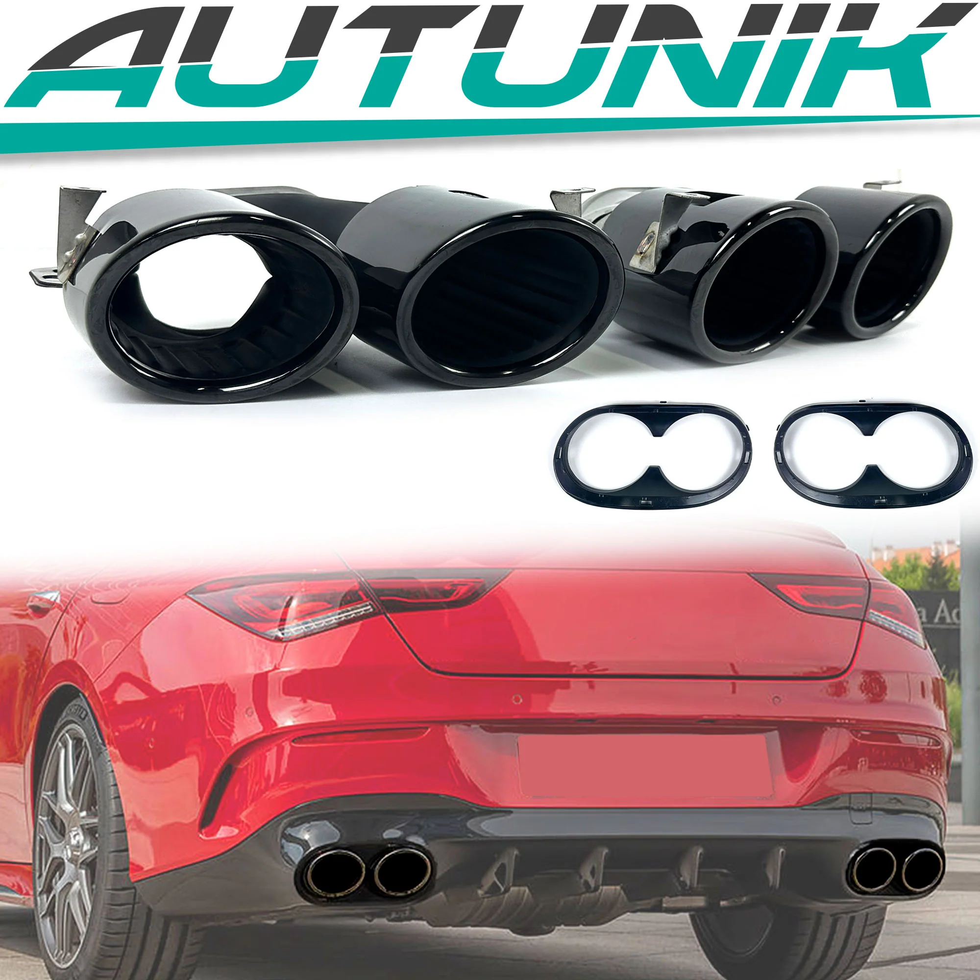Gloss Black Exhaust Tips Tailpipe fit for Mercedes C118 CLA35 W177 A35 GLA35 GLB35 AMG 2020-2024