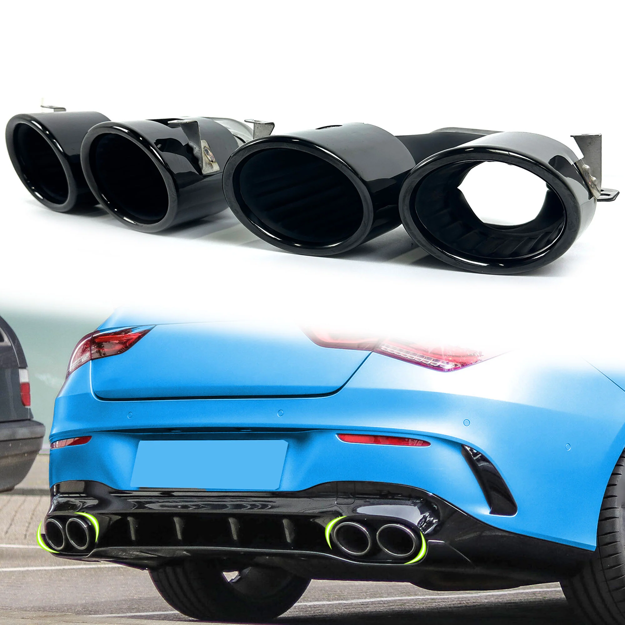 Gloss Black Exhaust Tips Tailpipe fit for Mercedes C118 CLA35 W177 A35 GLA35 GLB35 AMG 2020-2024 - Image 2