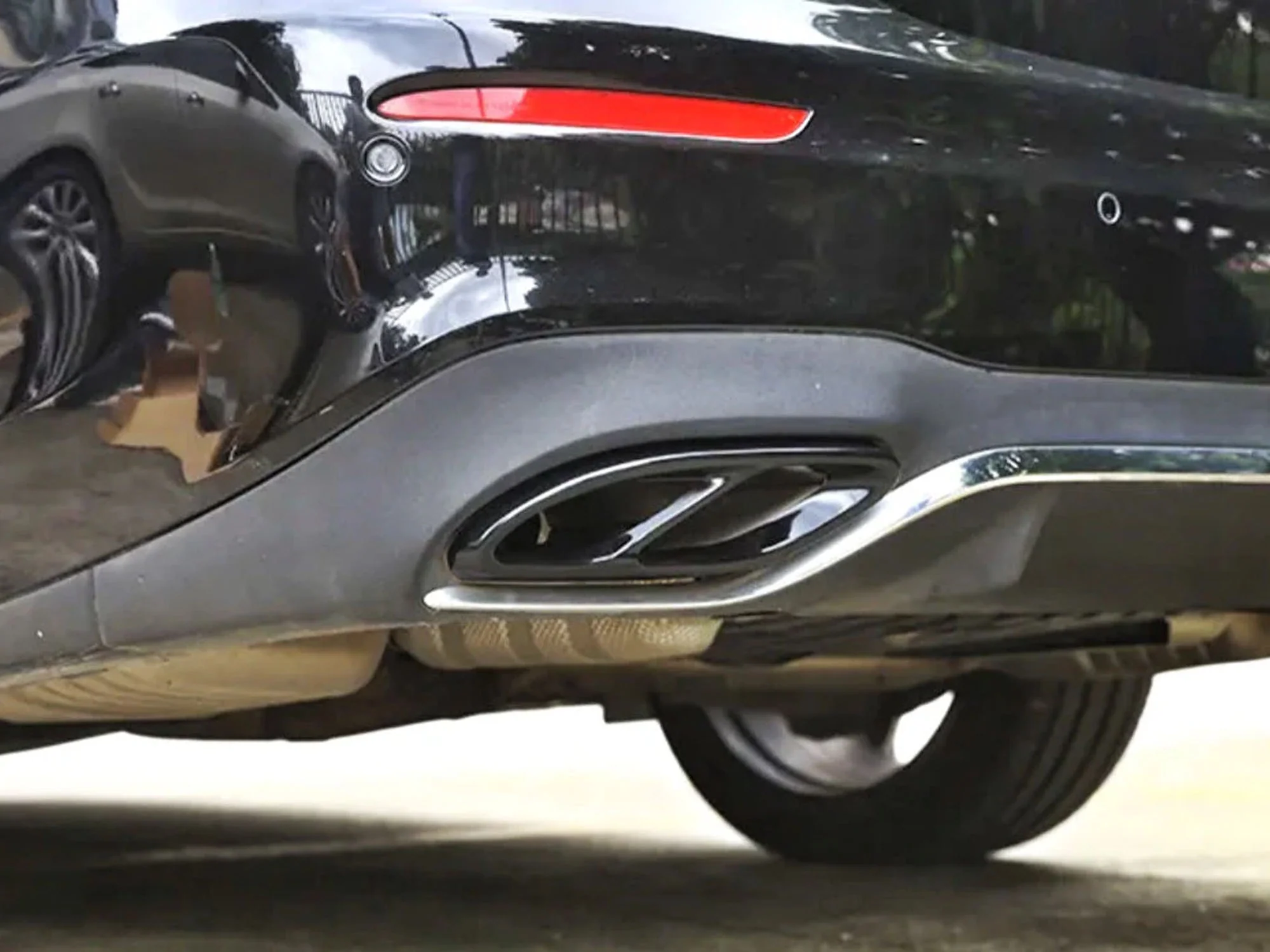 Gloss Black Exhaust Tip Covers Trim Fit Mercedes W205 C-Class W213 E-Class X253 GLC AMG Line - Image 2