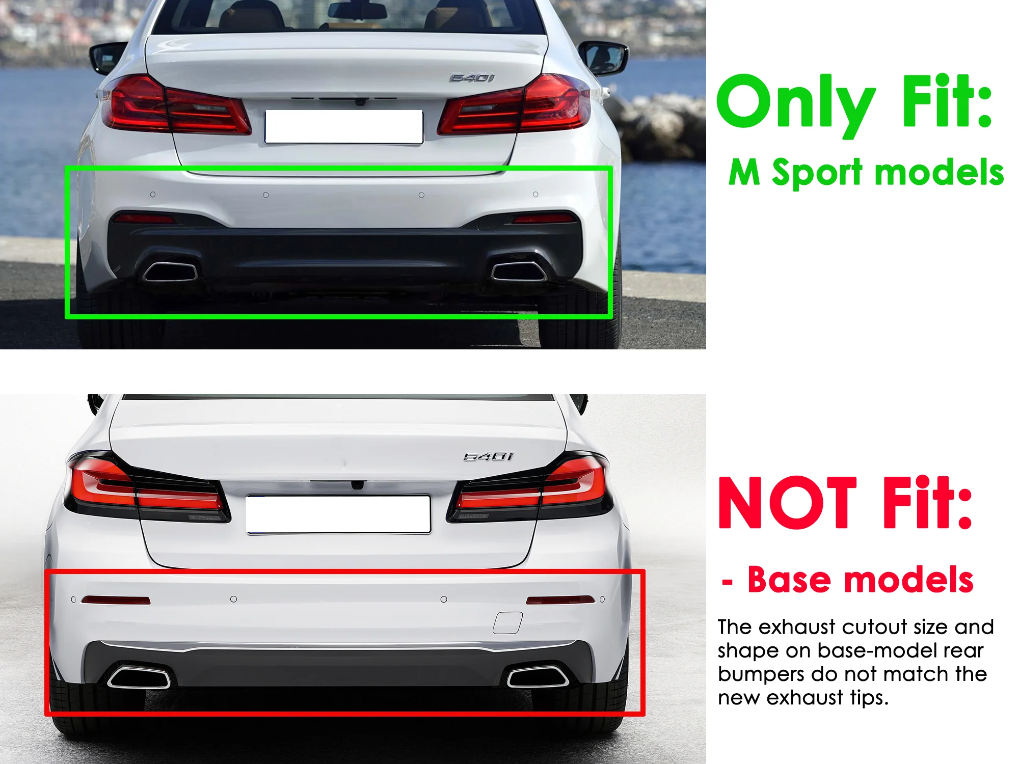 Gloss Black Muffler Exhaust Tips for BMW 5-Series G30 530i 540i M-Sport 2017–2024 - Image 4
