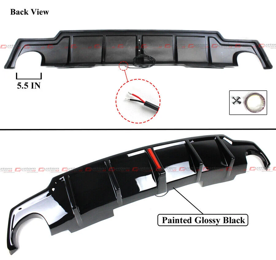 Gloss Black For 2006-2013 Lexus IS250 IS350 LED Rear Bumper Diffuser Valance - Image 2