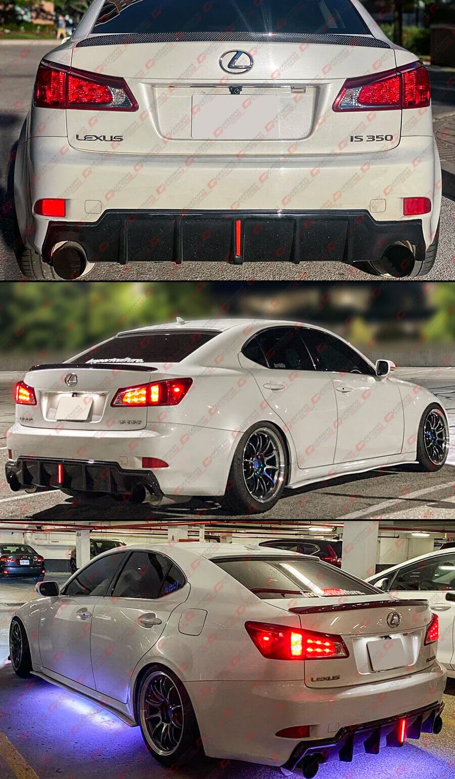 Gloss Black For 2006-2013 Lexus IS250 IS350 LED Rear Bumper Diffuser Valance - Image 4