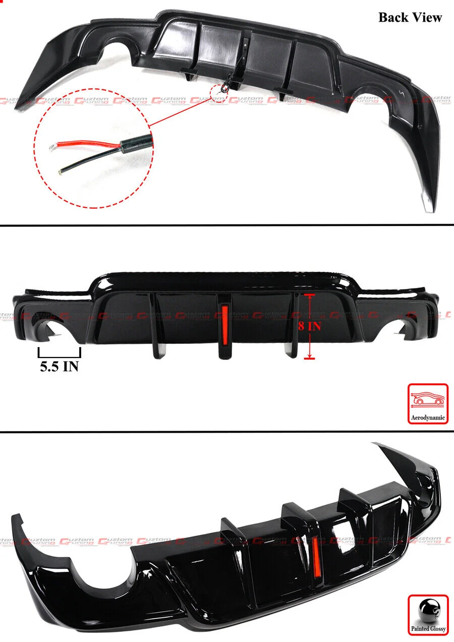 Gloss Black For 2014-2016 Lexus IS250 IS350 CTM Design Rear Bumper Diffuser w/ LED Light - Image 2