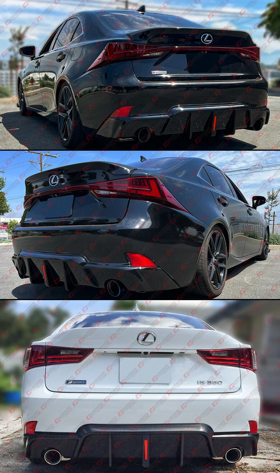 Gloss Black For 2014-2016 Lexus IS250 IS350 CTM Design Rear Bumper Diffuser w/ LED Light - Image 4