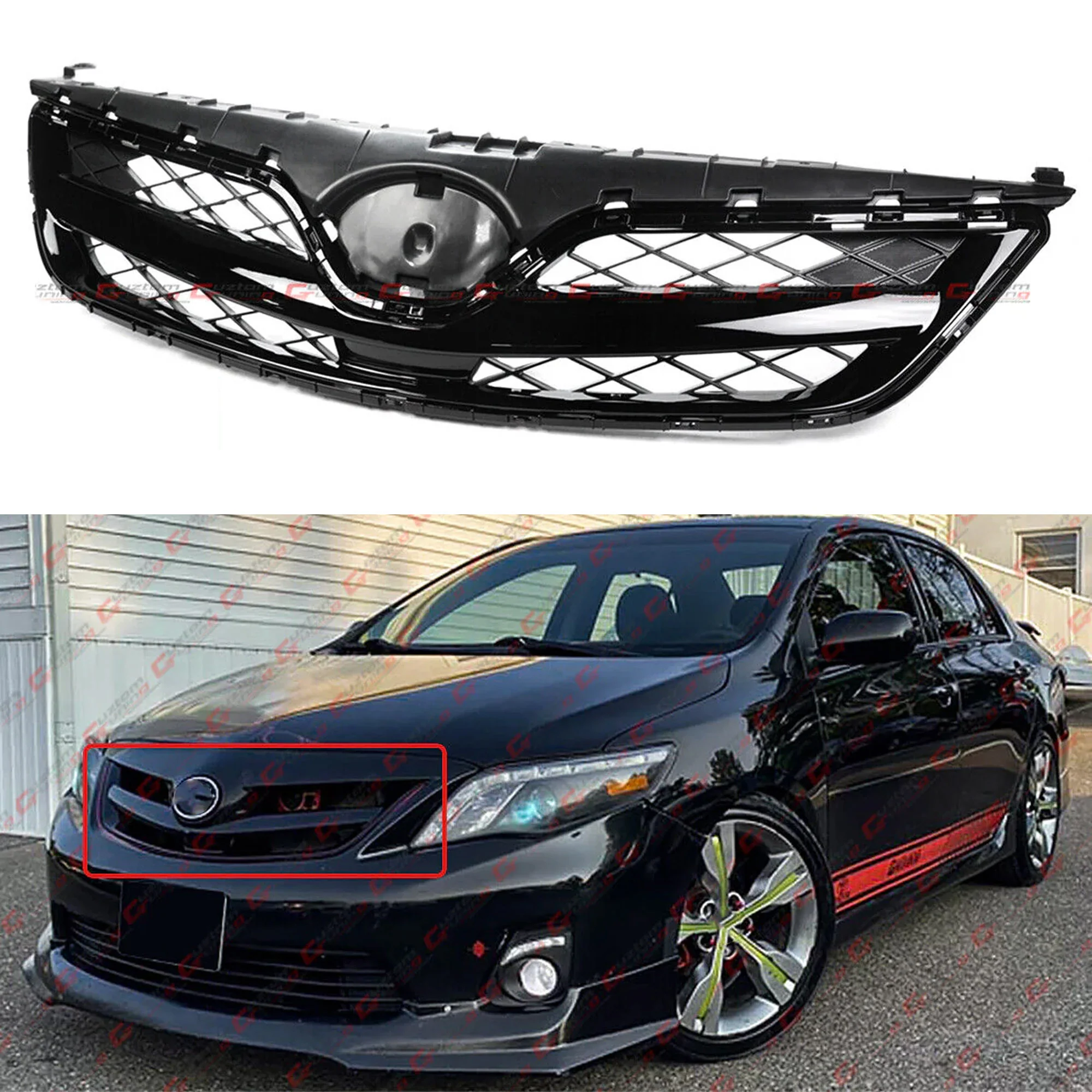 Gloss Black Front Bumper Grille Radiator Grill For 2011-2013 Toyota Corolla CE LE S XLE XRS Base Sedan