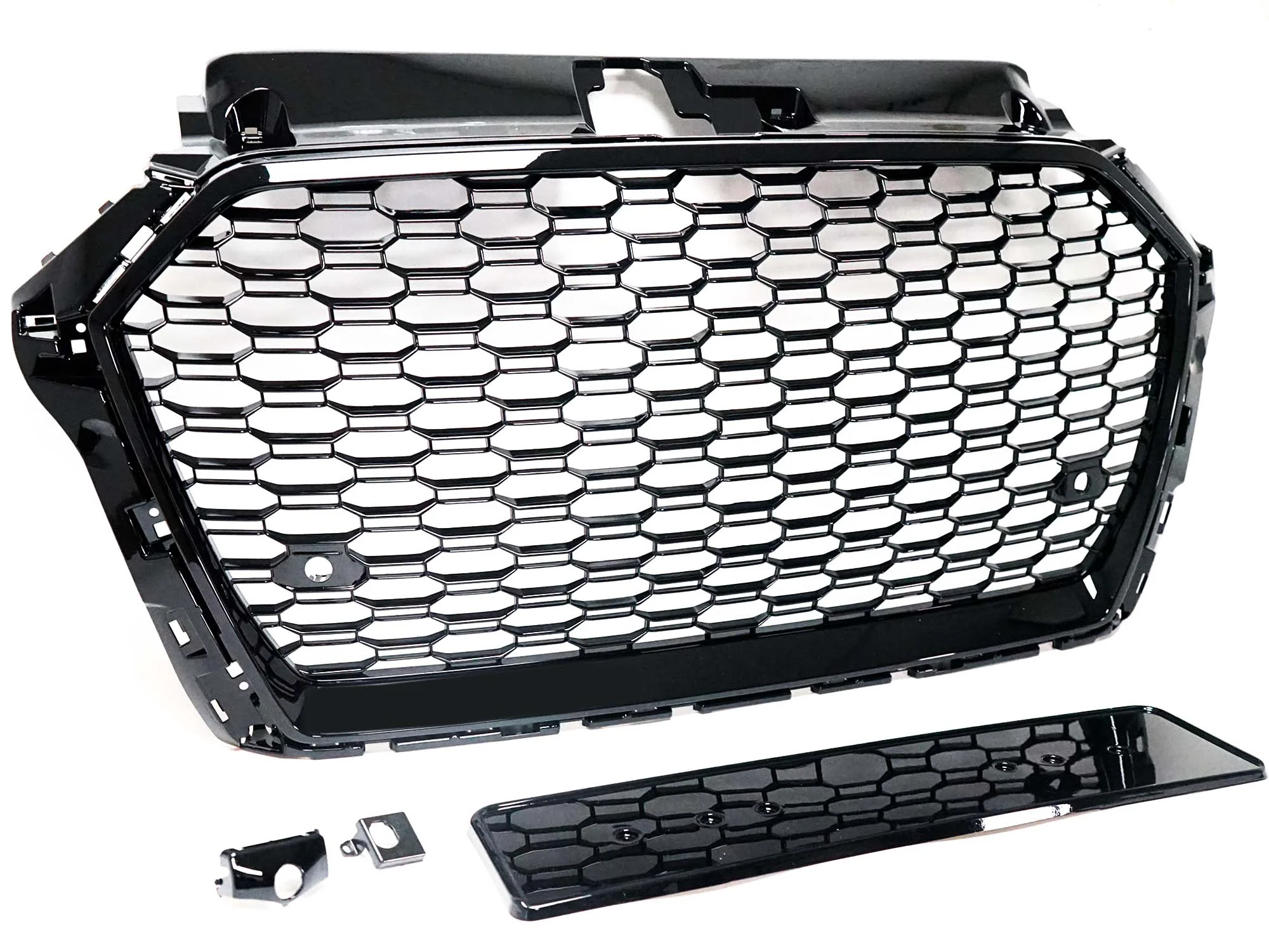 Glossy Black Honeycomb Front Bumper Grille for Audi A3 S3 8V 2017-2020 NON ACC - Image 9