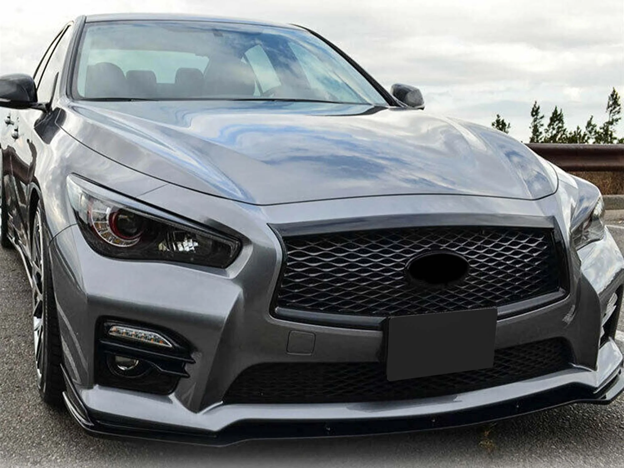 Gloss Black Front Bumper Grill Honeycomb for Infiniti Q50 2014-2017 - Image 21