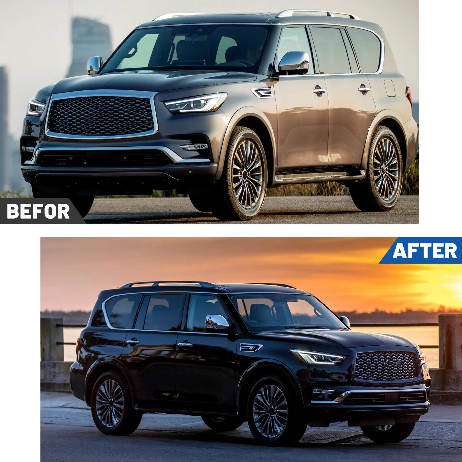 Gloss Black Front Grill for 2018-2021 INFINITI QX80 w/Camera Hole - Image 3