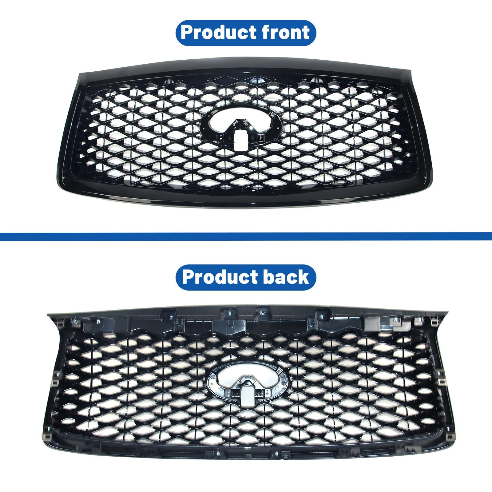 Gloss Black Front Grill for 2018-2021 INFINITI QX80 w/Camera Hole - Image 6