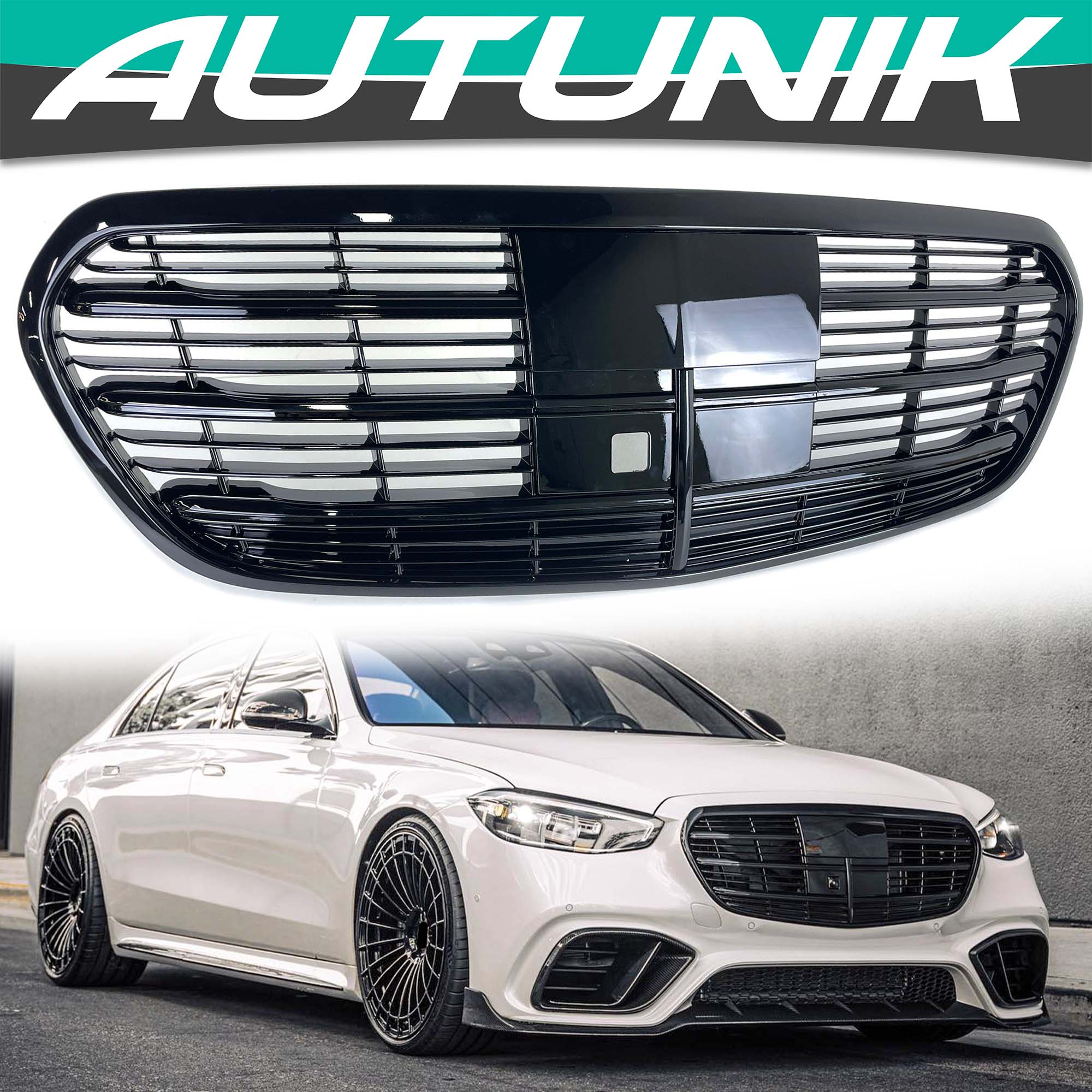 Gloss Black Front Grill Replace for Mercedes W223 S400 S500 S450 S580 2021-2024
