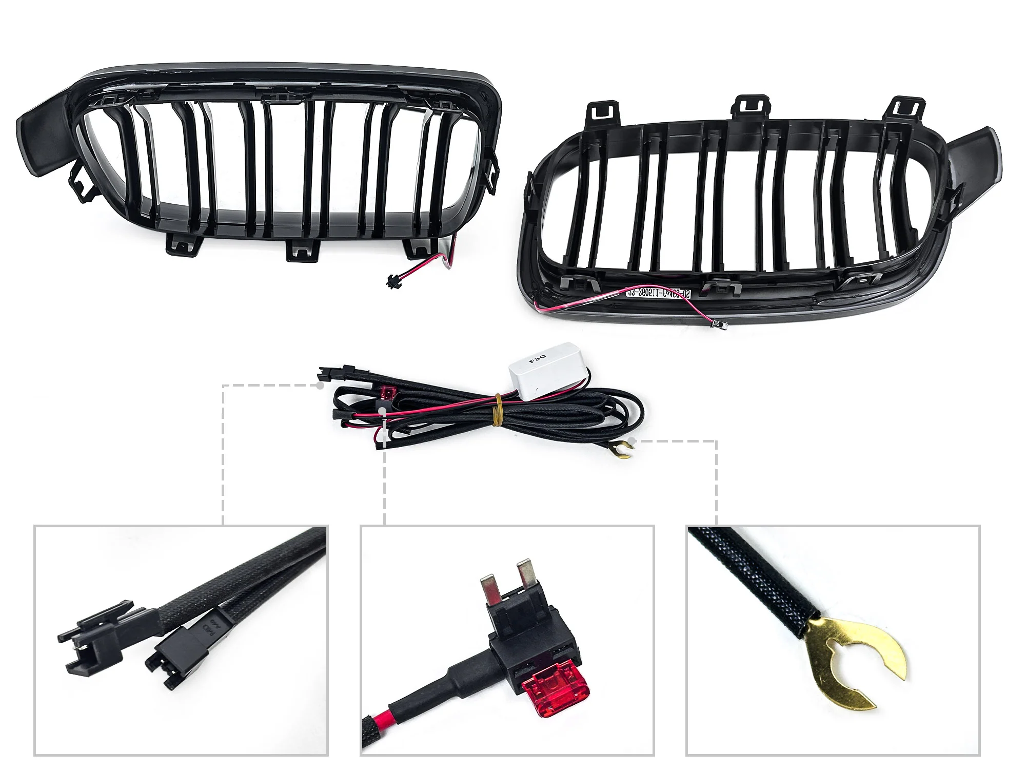 Gloss Black Front Kidney Grille Upper Radiator w/ LED Lights For 2013-2018 BMW 3 Series F30 320i 328i 335i Sedan - Image 6