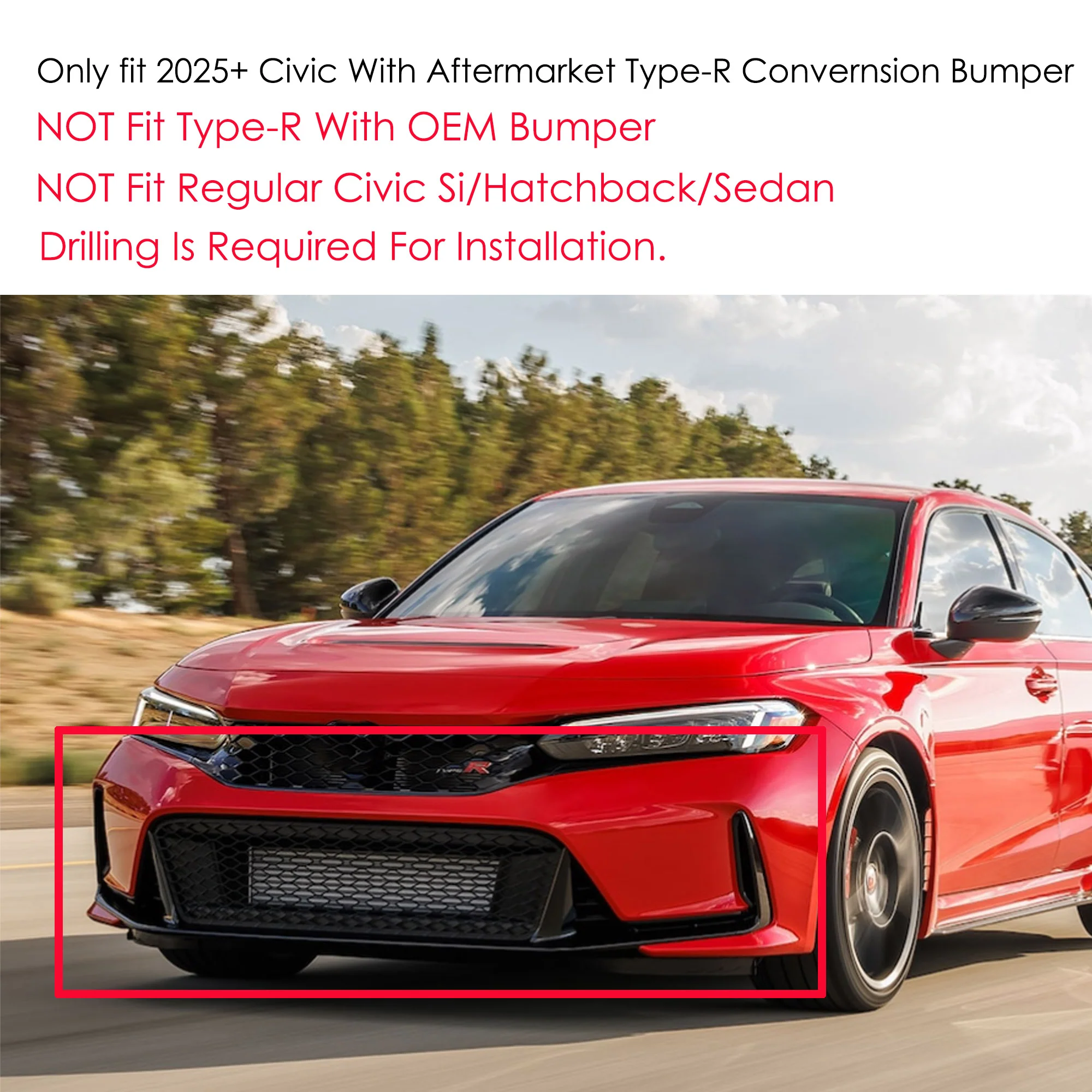 Gloss Black Front Lip Splitter For 2022-2024 Honda Civic Type-R Conversion Bumper - Image 2