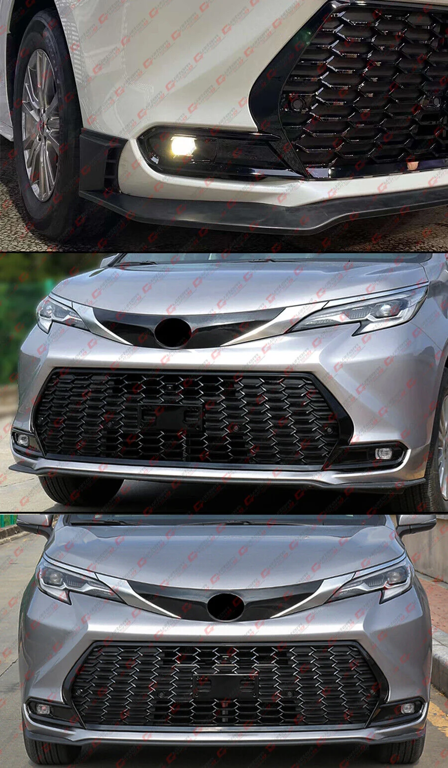 Gloss Black Honeycomb Front Bumper Grille Conversion for Sienna LE XLE 2021-2025 - Image 6