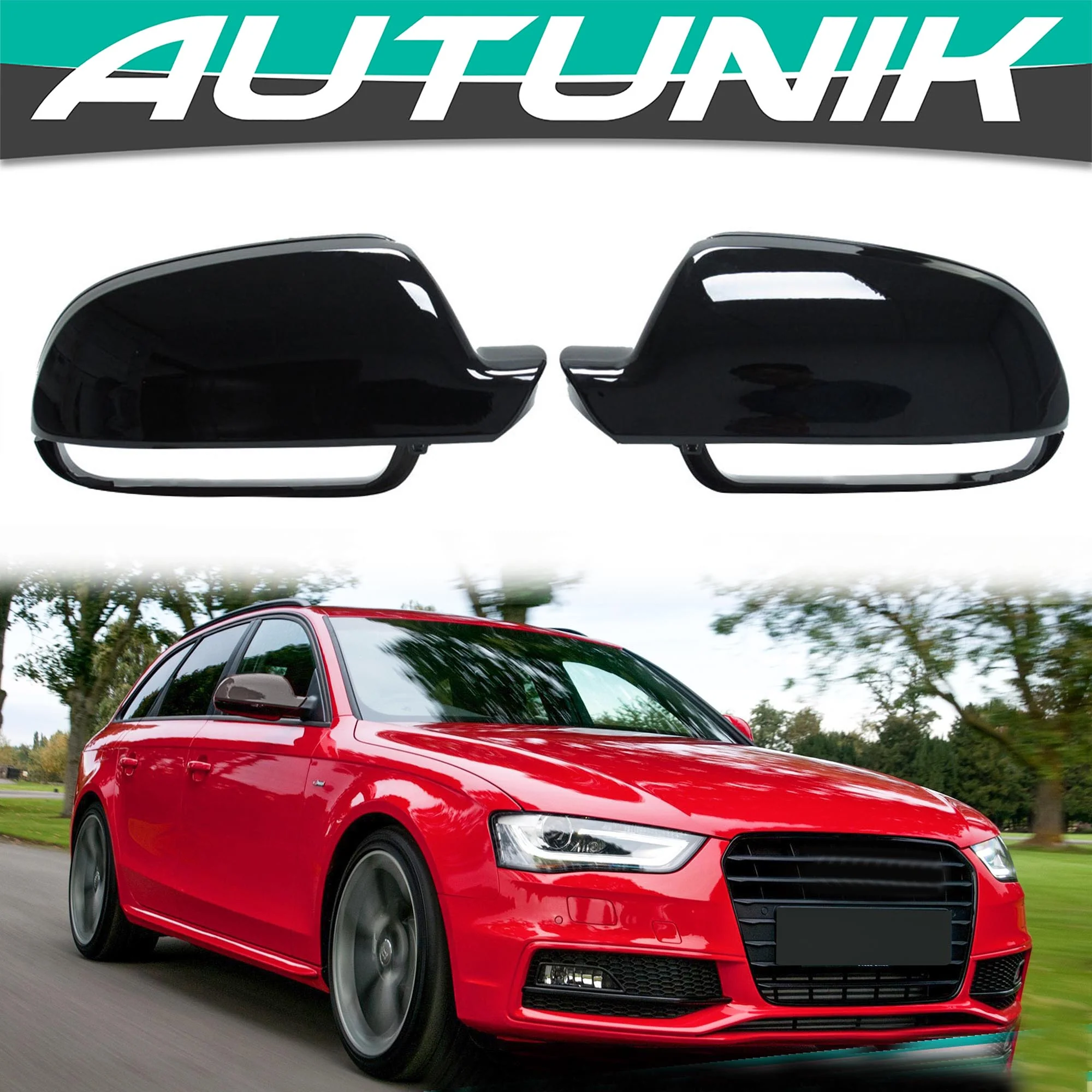 With Lane Assist for 2013-2016 AUDI A4 S4 RS4 A5 8T S5 B8.5 Gloss Black Mirror Caps Cover