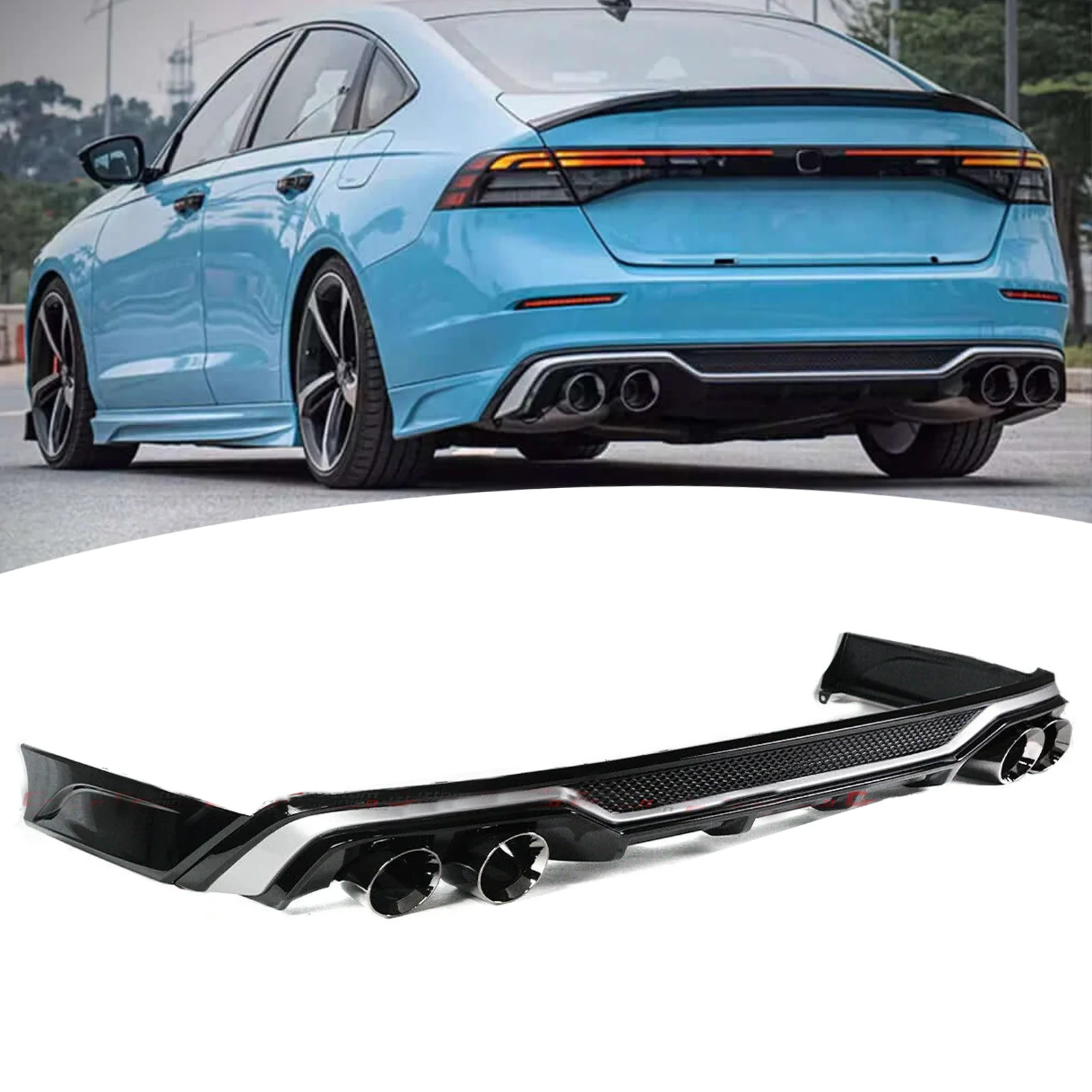 Gloss Black Rear Bumper Diffuser + Exhaust Tips + Corner Extensions fit for Honda Accord 2023 -2026