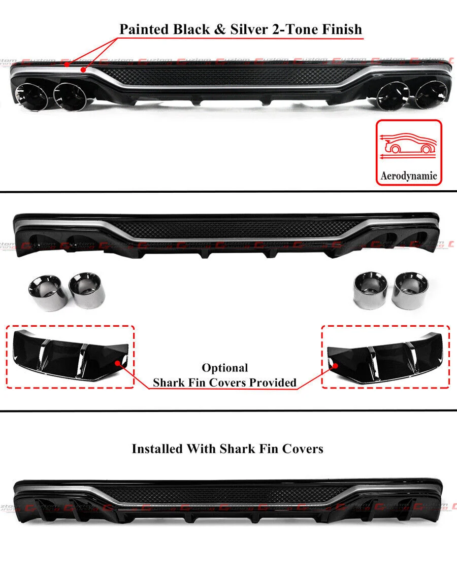 Gloss Black Rear Bumper Diffuser + Exhaust Tips + Corner Extensions fit for Honda Accord 2023 -2026 - Image 2