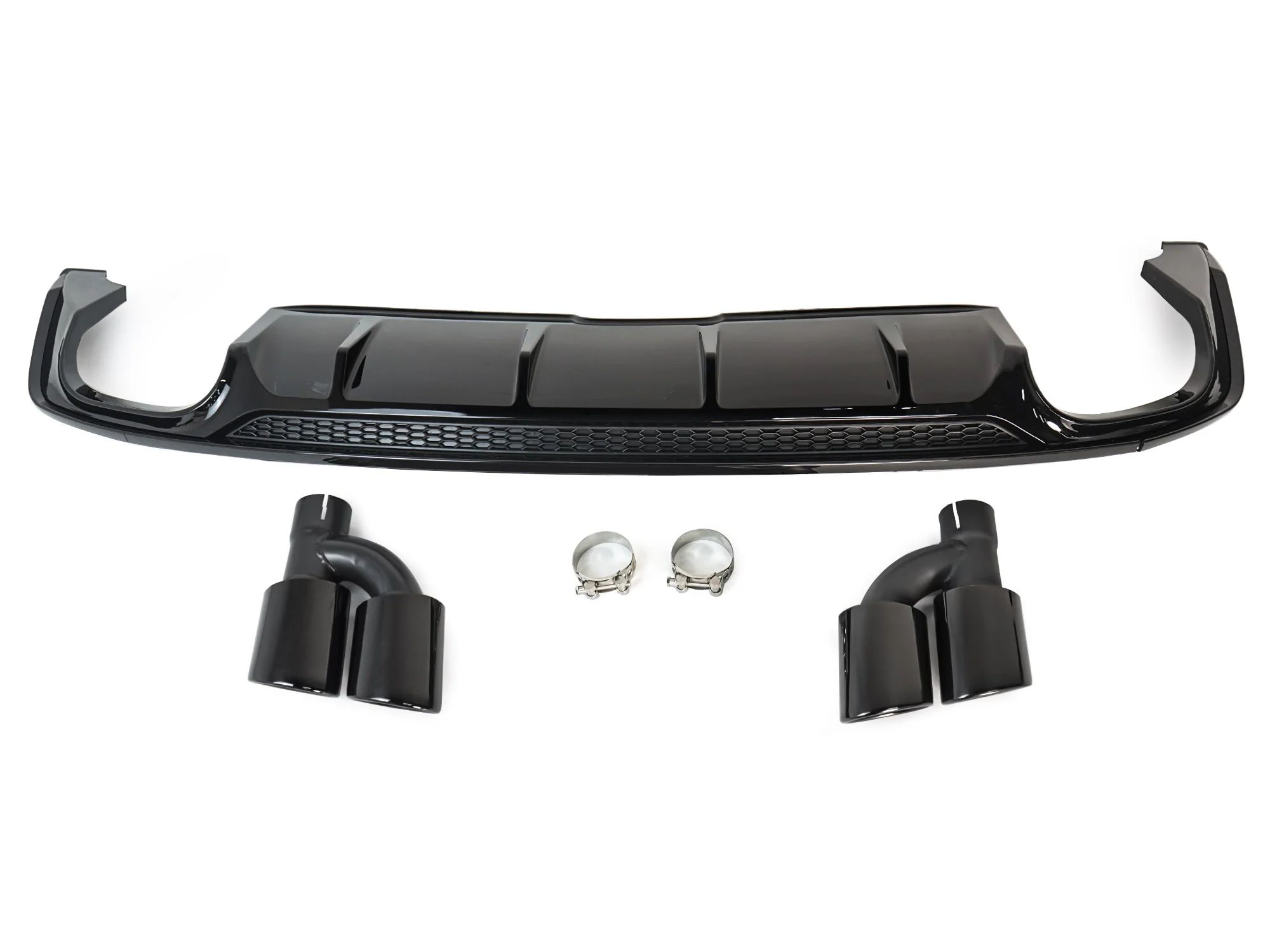 Gloss Black Rear Bumper Diffuser w/ Black Exhaust Tips For Audi A5 B9 S-Line 2017 2018 2019 - Image 3