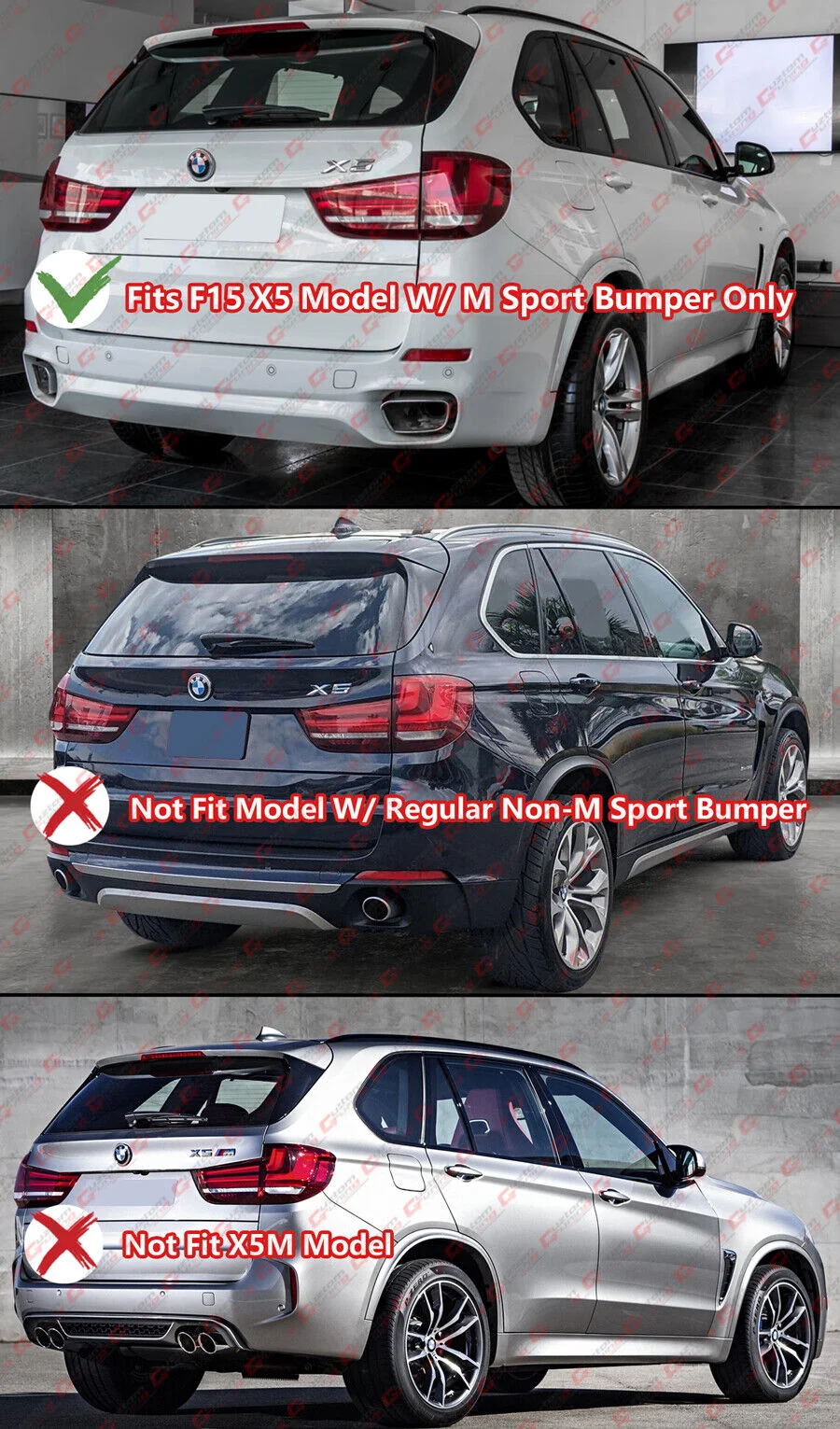 Gloss Black Rear Bumper Diffuser W/Corner Extension For BMW X5 F15 M Sport 2015-2018 - Image 8
