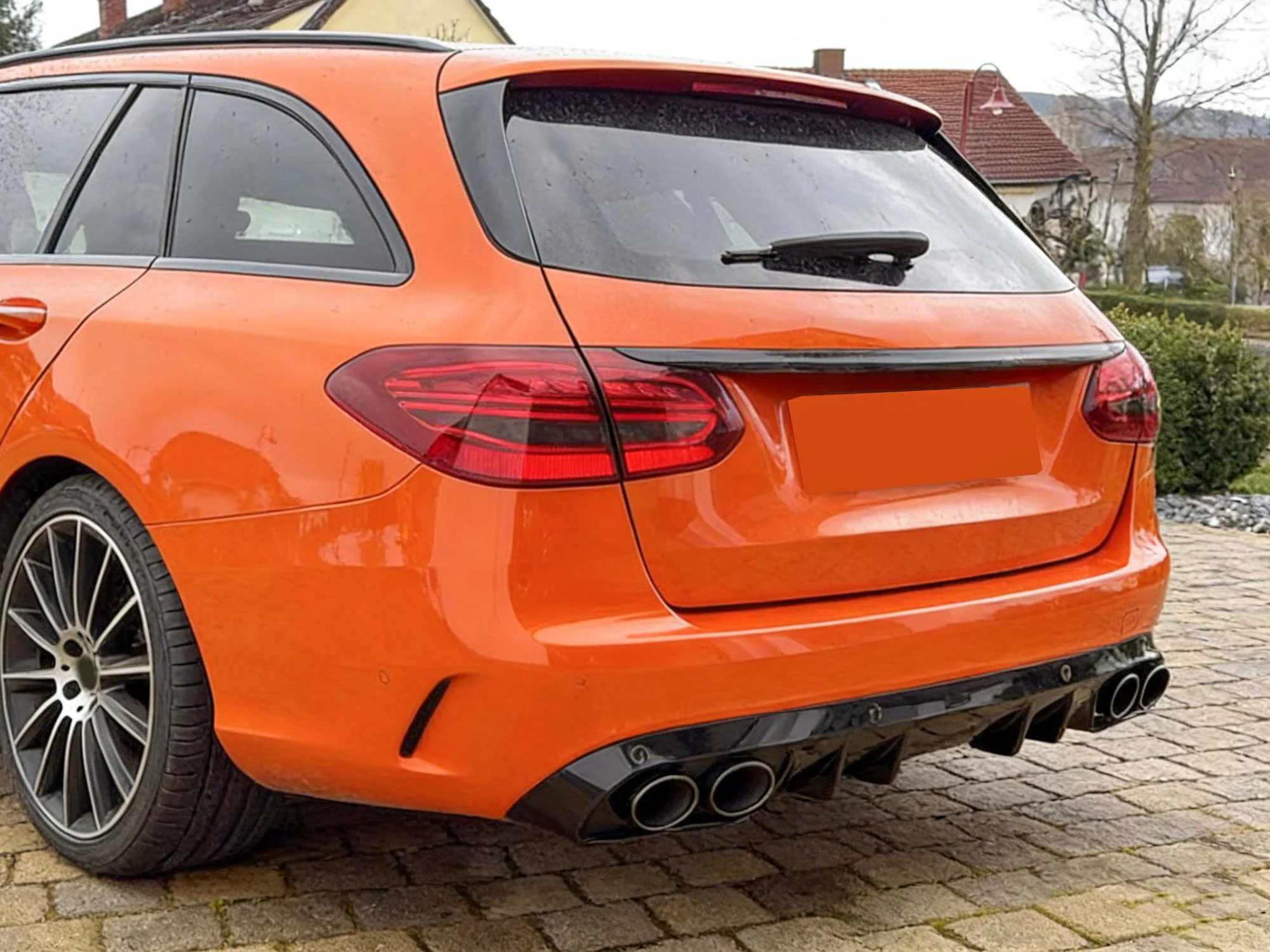 C43 Style Gloss Black Rear Diffuser + Exhaust Tips For Mercedes W205 C200 C300 C350 Non-AMG Sedan 2015-2021 - Image 2