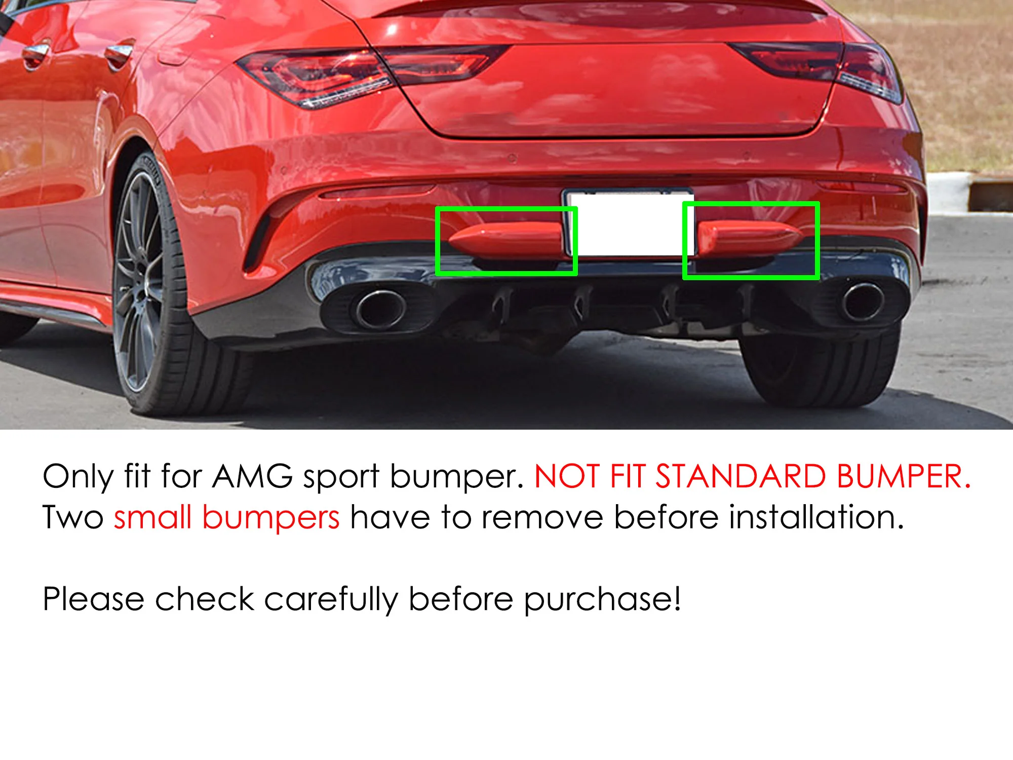 Gloss Black Rear Diffuser w/ Exhaust Tips For Mercedes CLA C118 CLA250 CLA35 CLA45 AMG 2020-2025 - Image 3