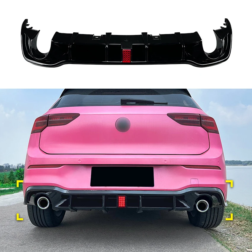Gloss Black Rear Diffuser w/ LED Light for VW Golf 8 Mk8 R-line GTI 2022-2024