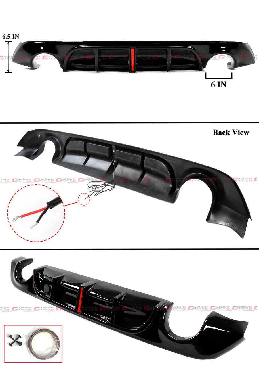 Gloss Black Rear Diffuser w/ LED Ligths & Corner Extension For 2017-2022 Infiniti Q60 - Image 2