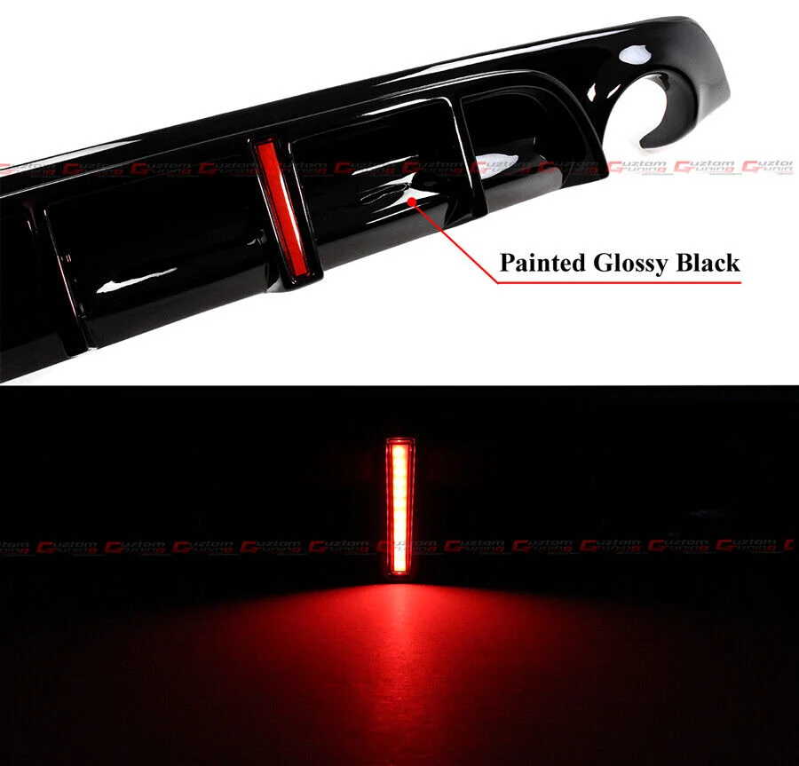 Gloss Black Rear Diffuser w/ LED Ligths & Corner Extension For 2017-2022 Infiniti Q60 - Image 3