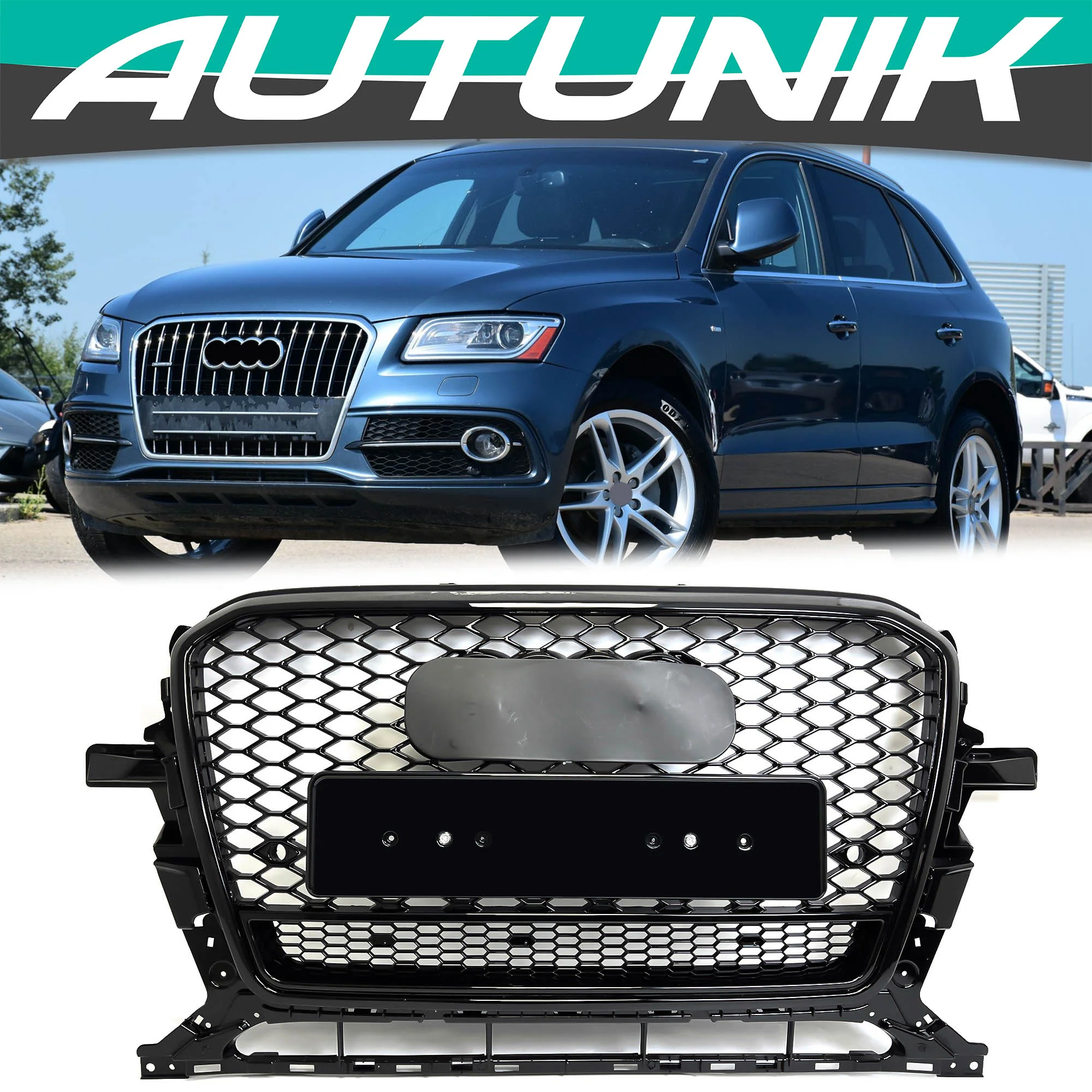 Gloss Black RSQ5 Style Front Grille for Audi Q5 2013-2017 Replacement Grill - Image 2