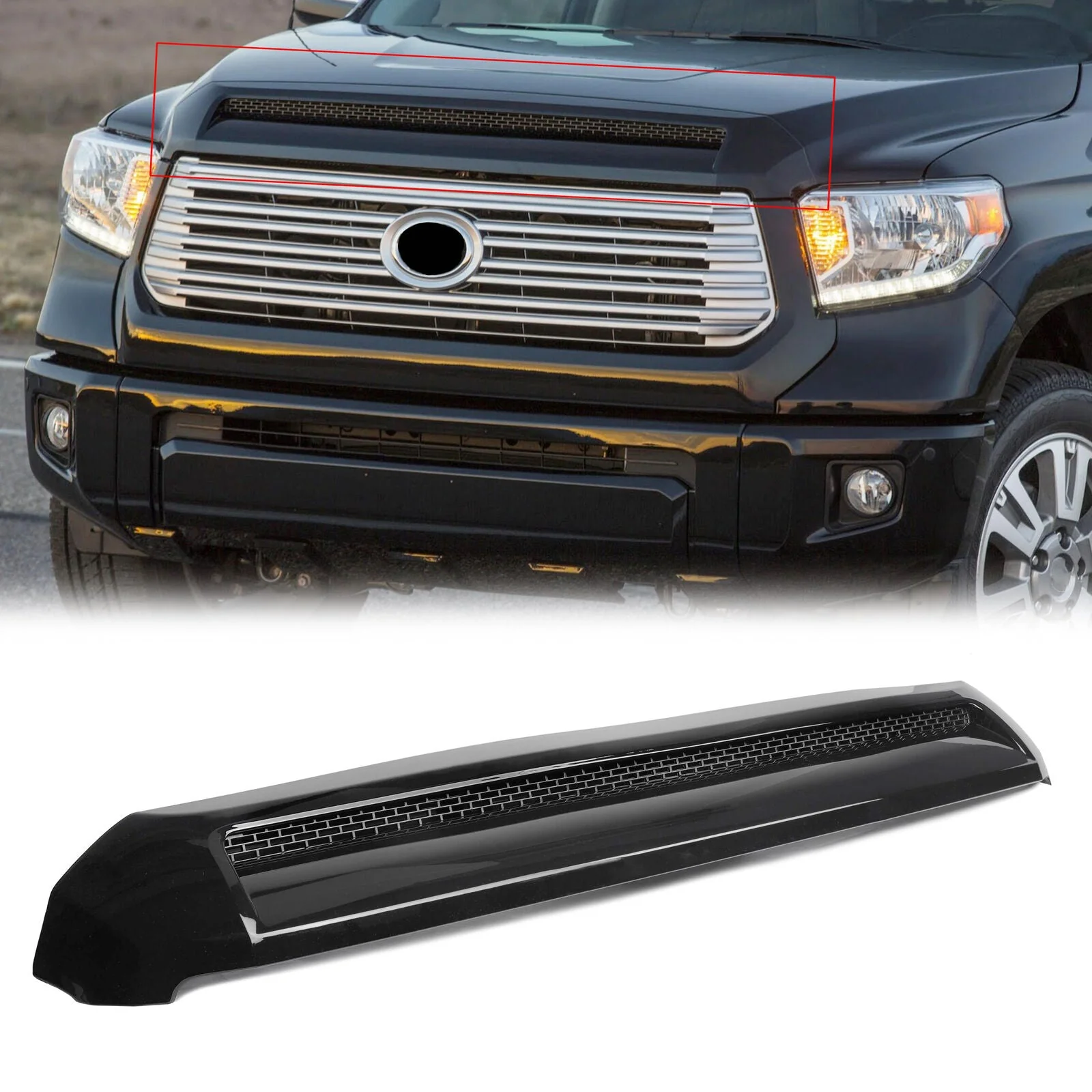 Gloss Black Front Hood Bulge Upper Grill For Toyota Tundra 2014-2021 - Image 2