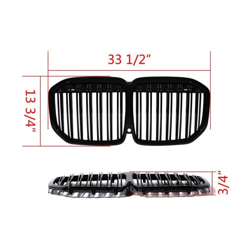 Front Bumper Grill Gloss Black Double Slat Grille Fit 2019-2022 BMW G07 X7 PRE-LCI - Image 7