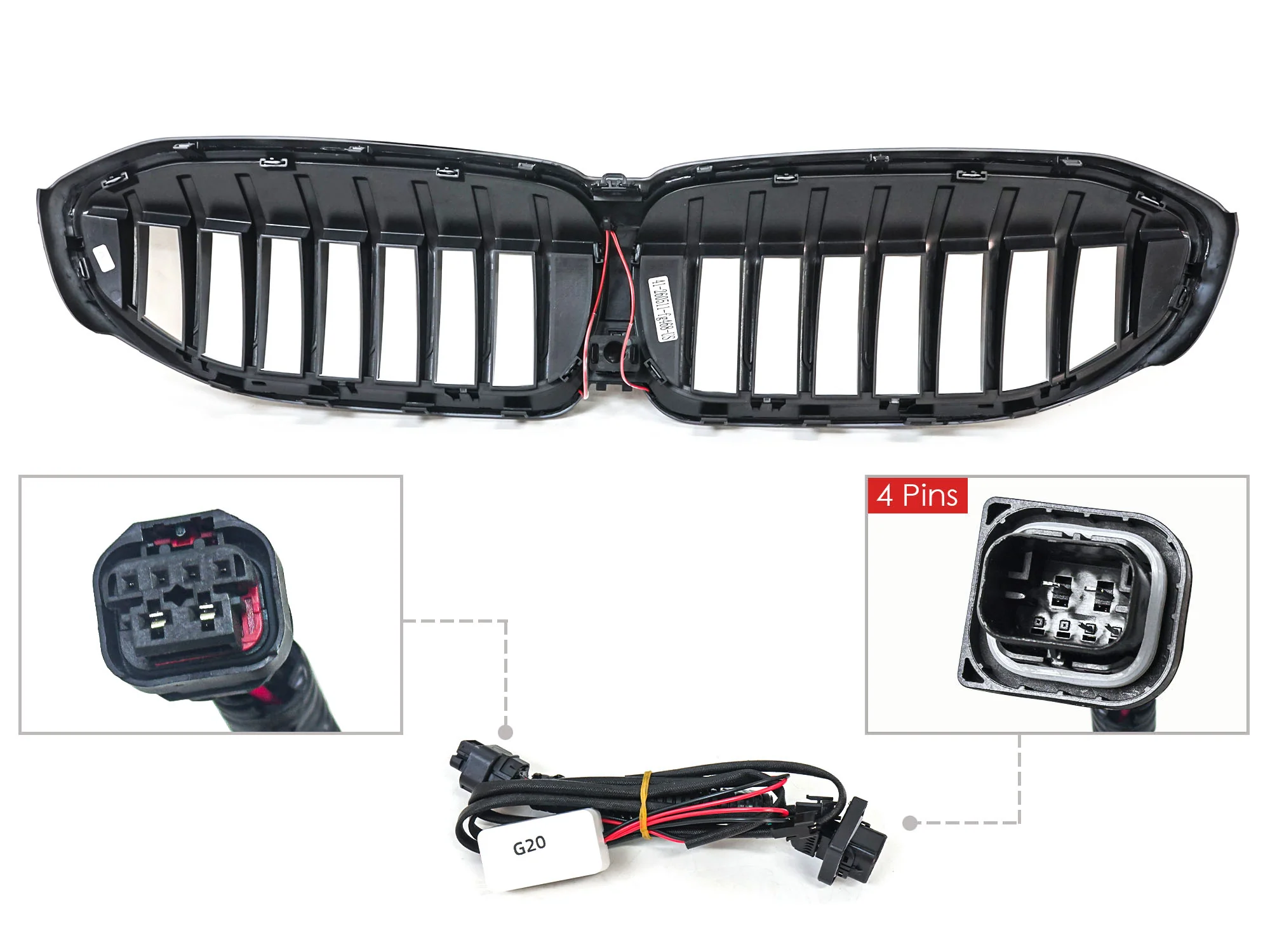 Glossy Black Front Kidney Grille W/ LED For 2019-2022 BMW G20 330i M340i - Image 12