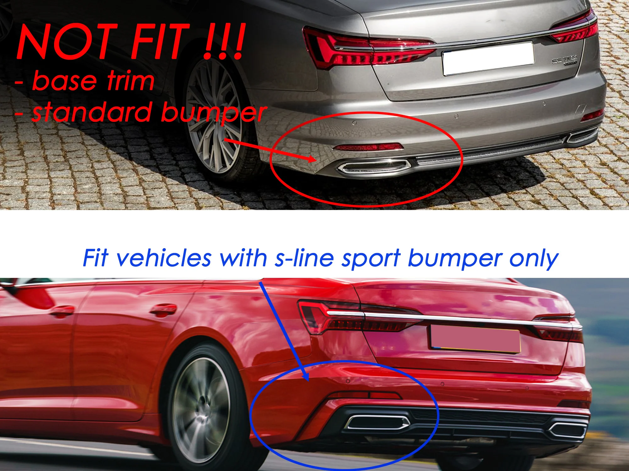 S6 Style Rear Diffuser w/ Black Exhaust Tips for 2019-2025 Audi A6 C8 S-line S6 - Image 4