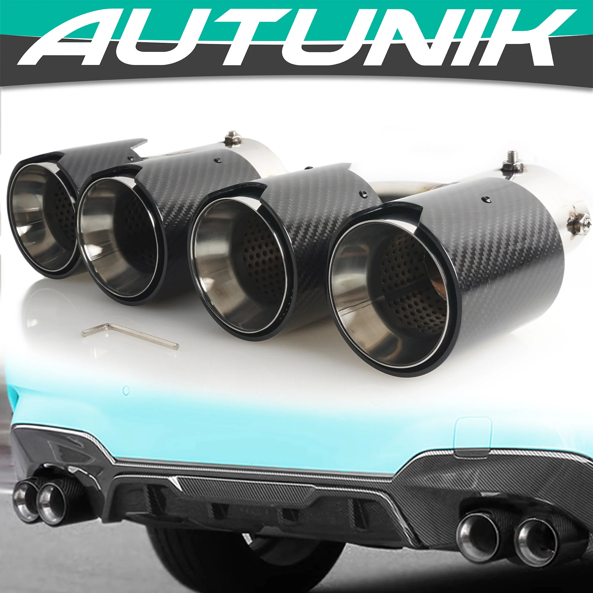 Glossy Carbon Fiber Exhaust Tips Silver for BMW G42 G20 G22 G26 G30 60-63mm pipes