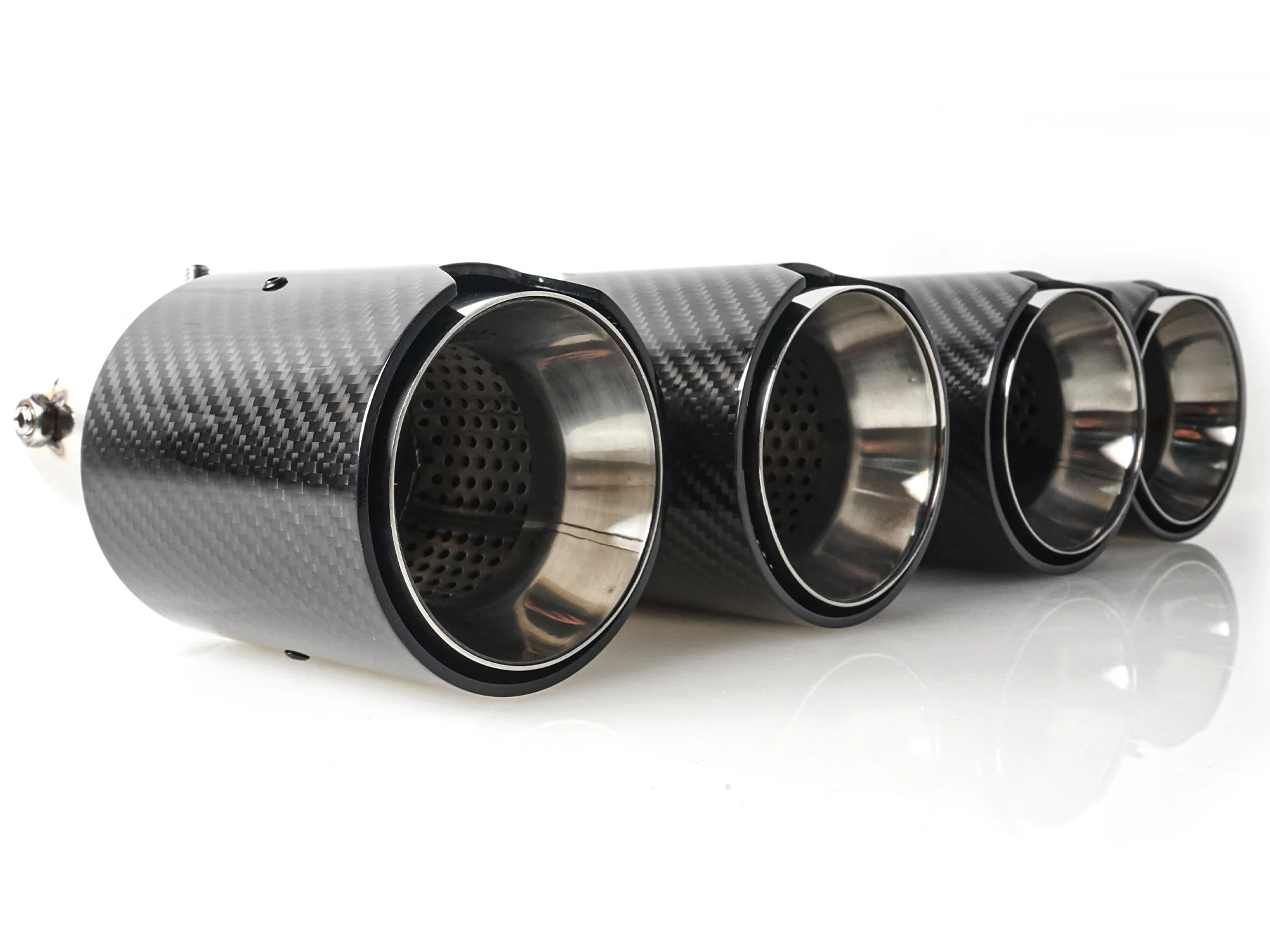 Glossy Carbon Fiber Exhaust Tips Silver for BMW G42 G20 G22 G26 G30 60-63mm pipes - Image 8