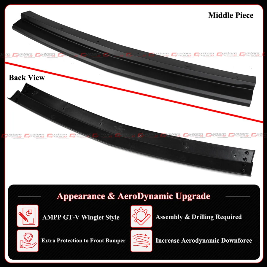 GT-V Style Winglet Front Bumper Lip Splitter For 2024-2025 Ford Mustang S650 AMPP - Image 5