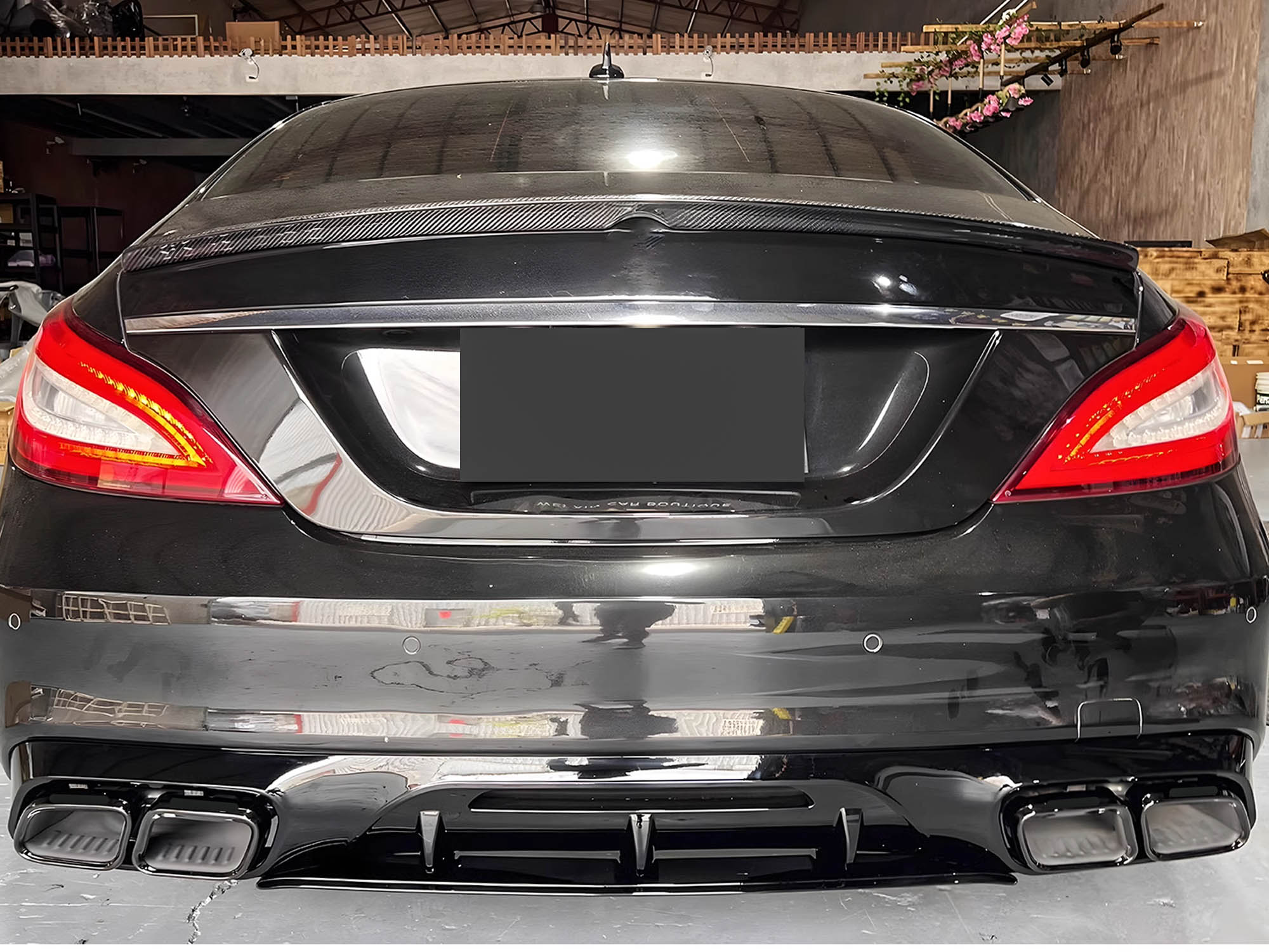 Gloss Black Rear Diffuser w/ Quad Exhaust Tips For 2015-2018 Mercedes CLS CLS400 CLS450 CLS500 CLS550 AMG Bumper Only - Image 3