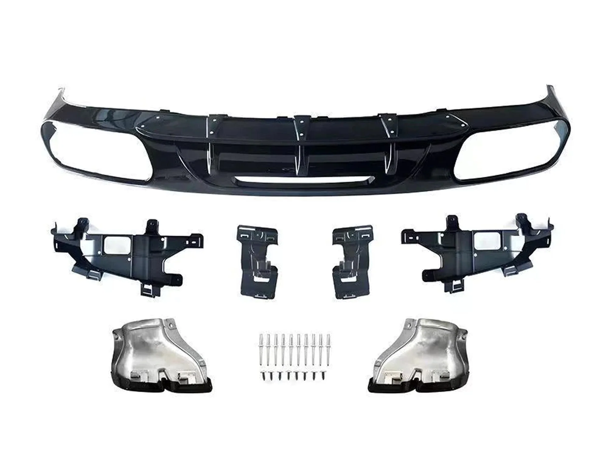 Gloss Black Rear Diffuser w/ Quad Exhaust Tips For 2015-2018 Mercedes CLS CLS400 CLS450 CLS500 CLS550 AMG Bumper Only - Image 4