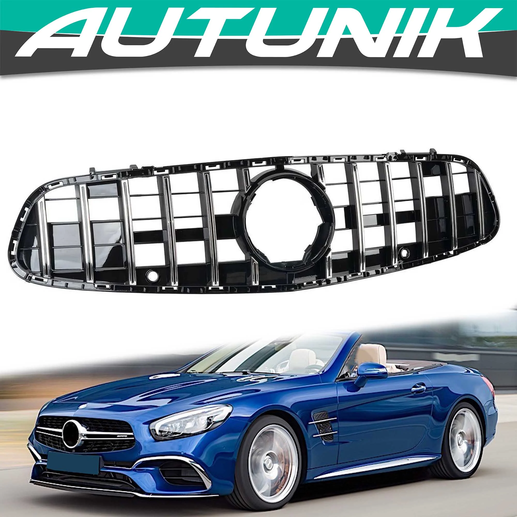 Front Bumper Grill Chrome / Black for Mercedes R231 SL SL450 SL500 SL550 2017-2020 w/o Camera