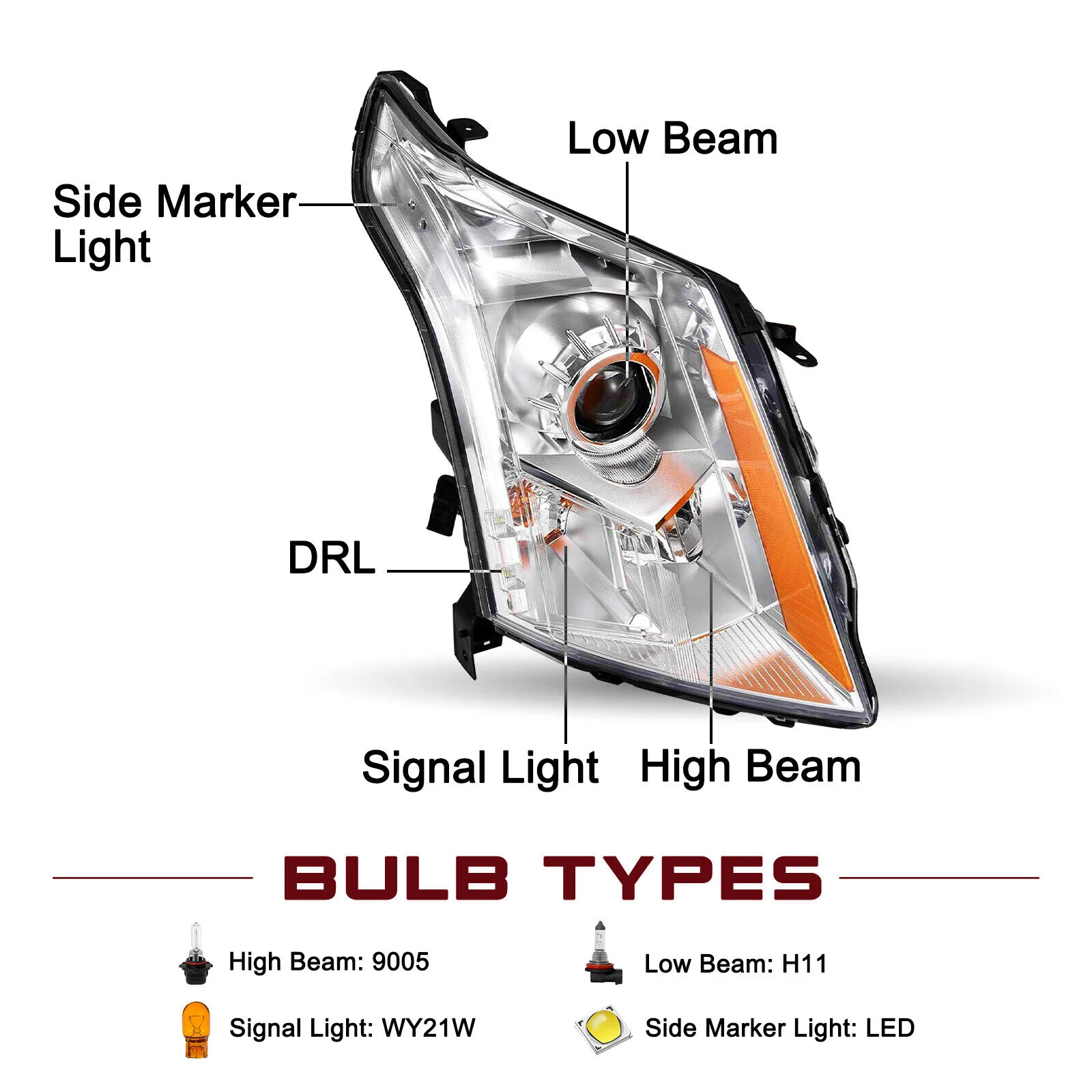 Halogen Right Side Projector Headlight RH for Cadillac SRX 2010-2016 - Image 4